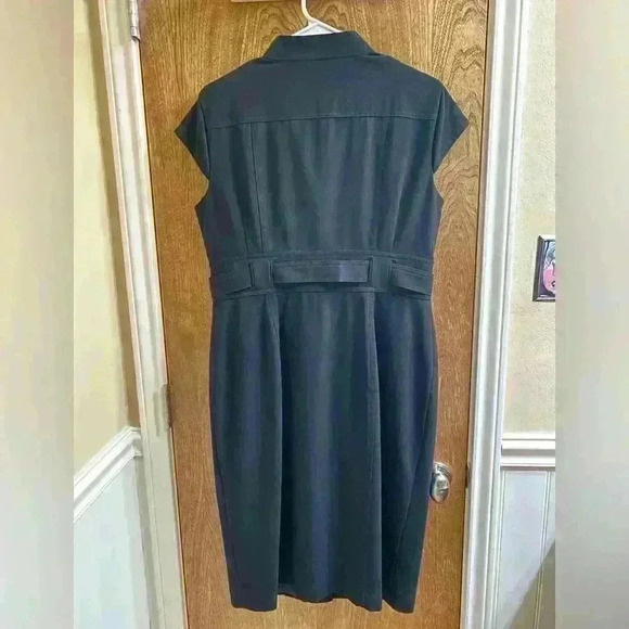 Calvin Klein Button Down Cap Sleeves stand collar  Belted Black Career Dress - Picture 5 of 12